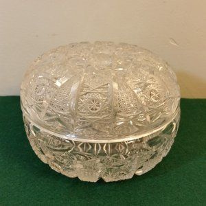 Vintage Cut Clear Crystal Glass Candy Dish Bowl With Lid